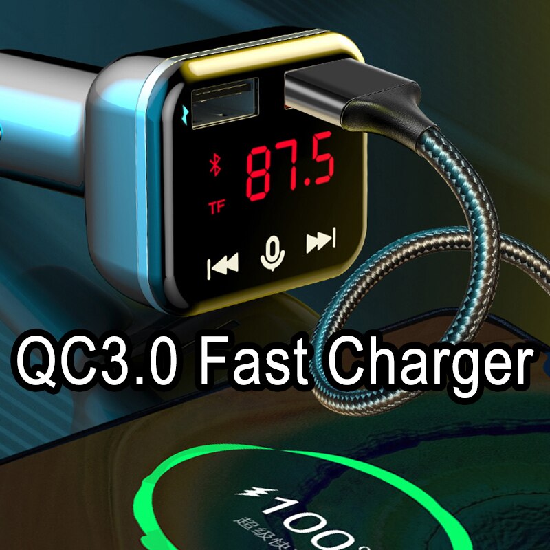 Car Bluetooth 5.1 FM Transmitter QC3.0 Fast Charger Dual Channel Stereo Car Mp3 Player EMC Touch Screen Audio Adaptor