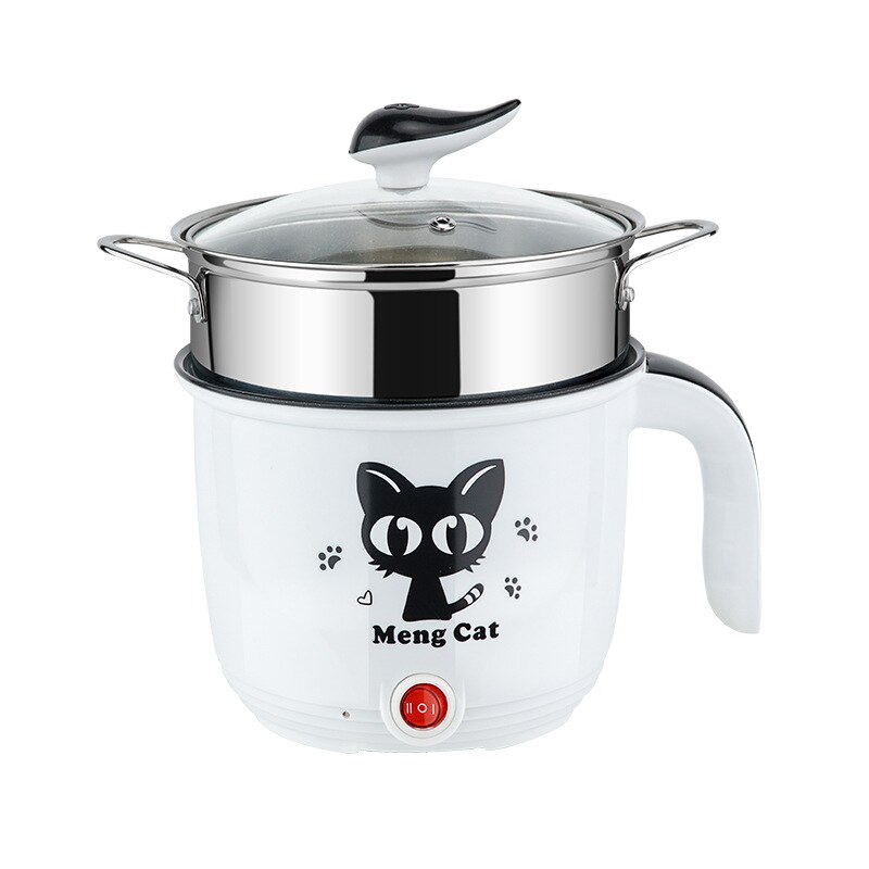 Multifunctional Electric Cooker Hotpot Mini Non-stick Food Noodle Cooking Skillet Egg Steamer Soup Heater Pot Frying Pan EU: White 220-240V / 1.8L Non-stick pan