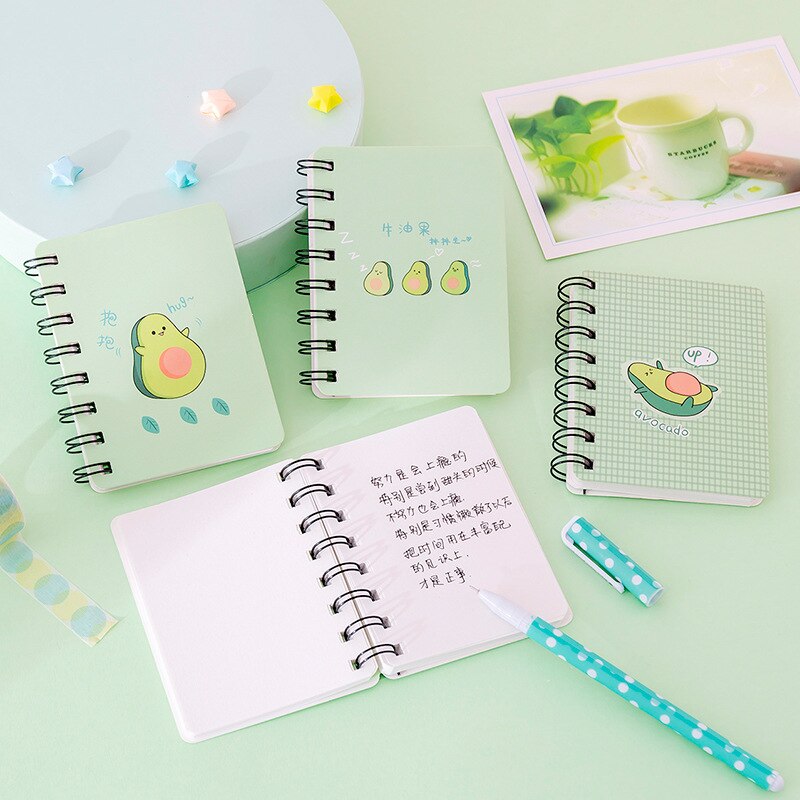 Cartoon cute avocado A7 coil notebook kawaii student mini portable notebook small pocket notebook student office stationery