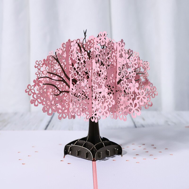 Handmade Cherry Blossom Card Pop Up 3D Card Romantic Love Letter Greeting Anniversary Wedding Valentine Birthday Card: 02 / 3PCS