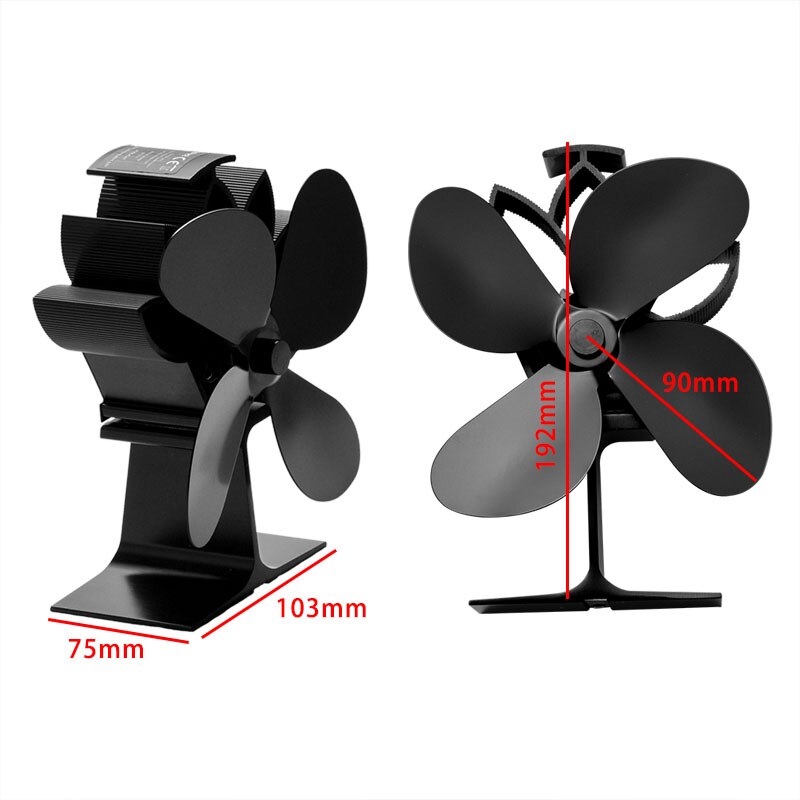Fireplace 4 Blades Heat Powered Black Stove Fan Log Wood Burner Eco-fan Quiet Home Fireplace Fan Efficient Heat Distribution
