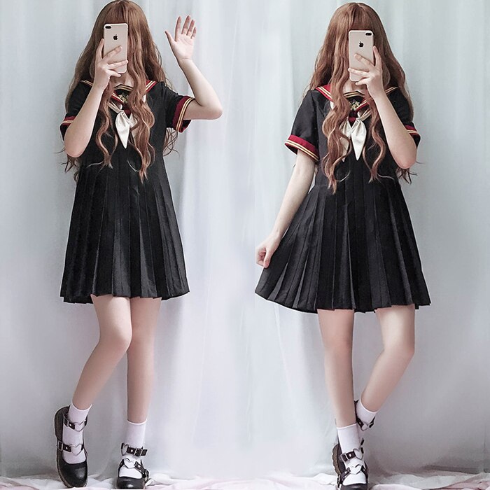 Robe lolita mignonne de style collège japonais, uniforme jk, broderie, col marine, robe victorienne, tenue gothique lolita op kawaii pour filles