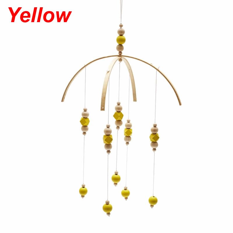 Nordic Baby Rattle Toys Wooden Beads Crib Wind Chimes Newborn Bed Hanging Toy: Yellow