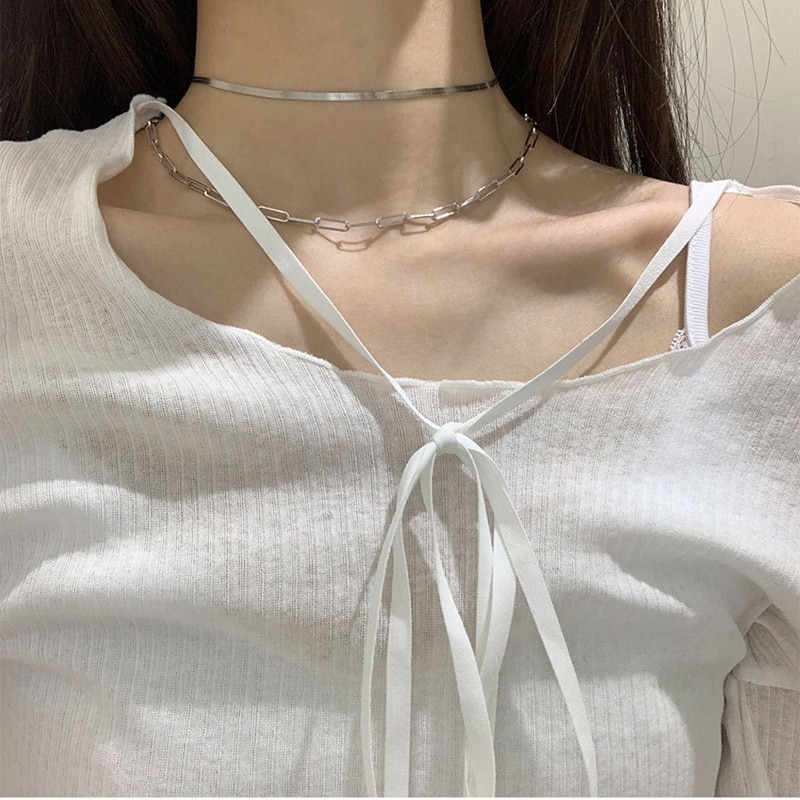 Silvology 925 Sterling Silver Wide Chain Minimalist Choker for Women INS Hiphop Collocation Necklace 925 Jewelry