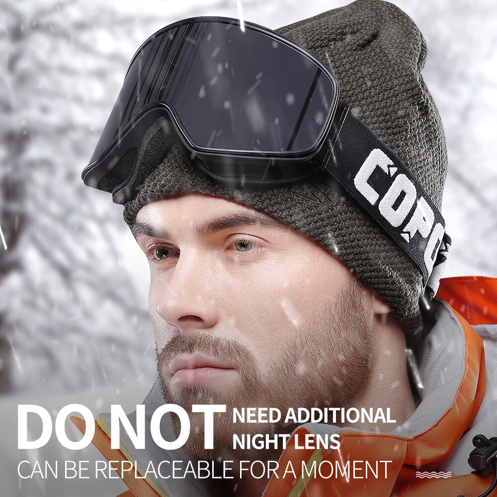 COPOZZ 2 in 1 Ski Goggles with Original Case Double Lenses for Night Skiing Anti-fog UV400 Snowboard Goggles for Men & Women