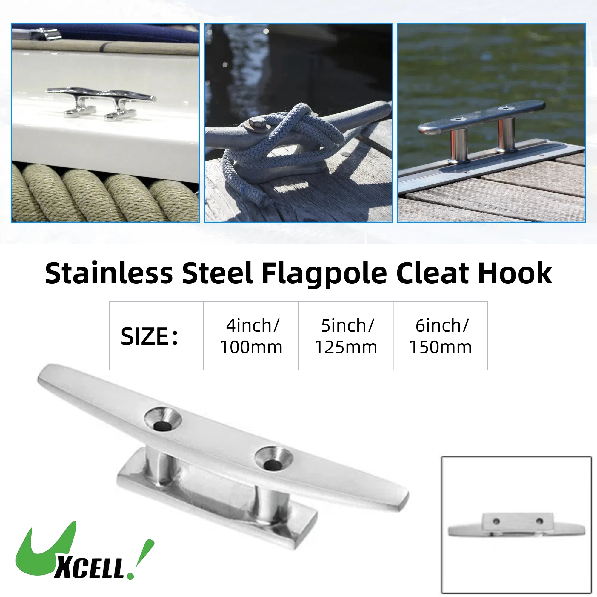 UXCELL 4-6 Inch 100-150mm Rvs Boot Vlaggenmast Cleat Hook Deck Cleats Touw Cleat Handvat Universeel voor Marine Boot