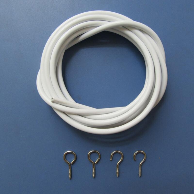 2/4 m Window Net Curtain Wire Spring Cord Cable Kit Spring Curtain Rope + 2 Pair Hooks & Eyes Replaceable Curtain Accessories