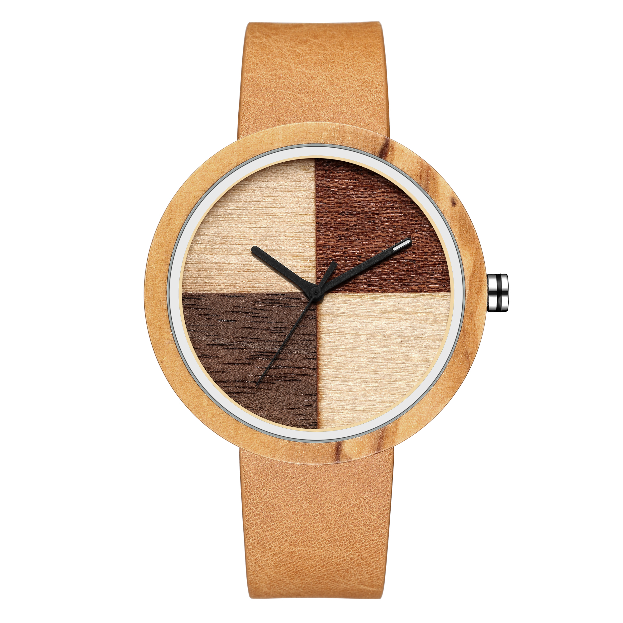 Wooden Quartz Movement Watch Men Lady Symmetrical Color Blocking Dial Wooden Strap Trend Couple Watch 2022 W367: 4