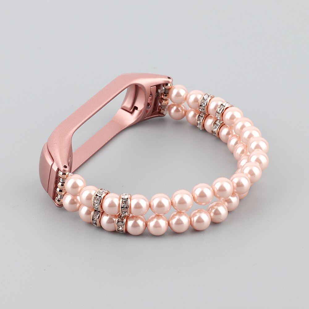 Pulsera de chica para Xiaomi Mi Band 6, pulsera elástica para Mi Band 3/4/5, joyería, pulsera con perlas: Mi Band 3 / B Pink