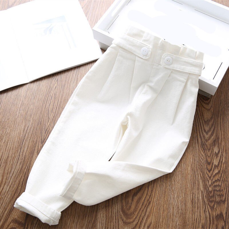 Pantalones de talla grande para niña, ropa para niño, pantalones informales con volantes blancos sólidos, 140, 150