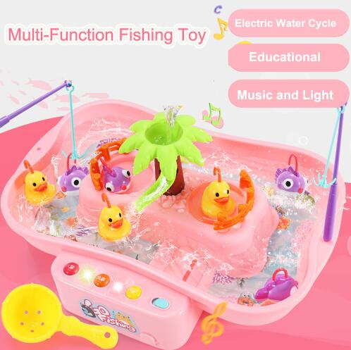 Kids Fishing Toys Set with Sound and Light ElectricWater Cycle Fishing Game Set Funny Classic Toys for Children: Pink