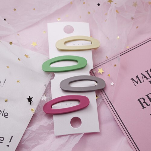 4 unids/lote geométrica, accesorios para el cabello para chicas niños caramelo Color mate Clip de pelo niños conejo estrella horquillas pasadores tocado: Oval