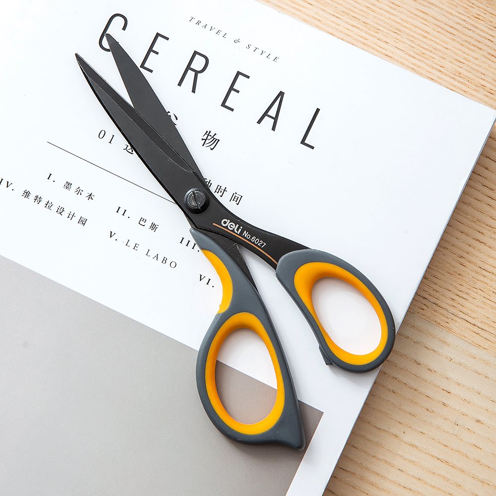 DELI Scissors E6027 Teflon coated Soft-touch 175mm 6-4/5 inch home office scissor hand craft scissors stationery