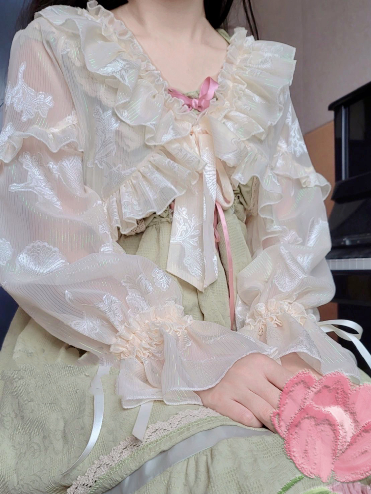 Geraffte Jacken für Damen, bauchfrei, ästhetisch, Sonnenschutz, zart, süß, für Mädchen, Fairycore, beliebt, Puffärmel, sanft, dünn, Sommer-Lolita-Stil