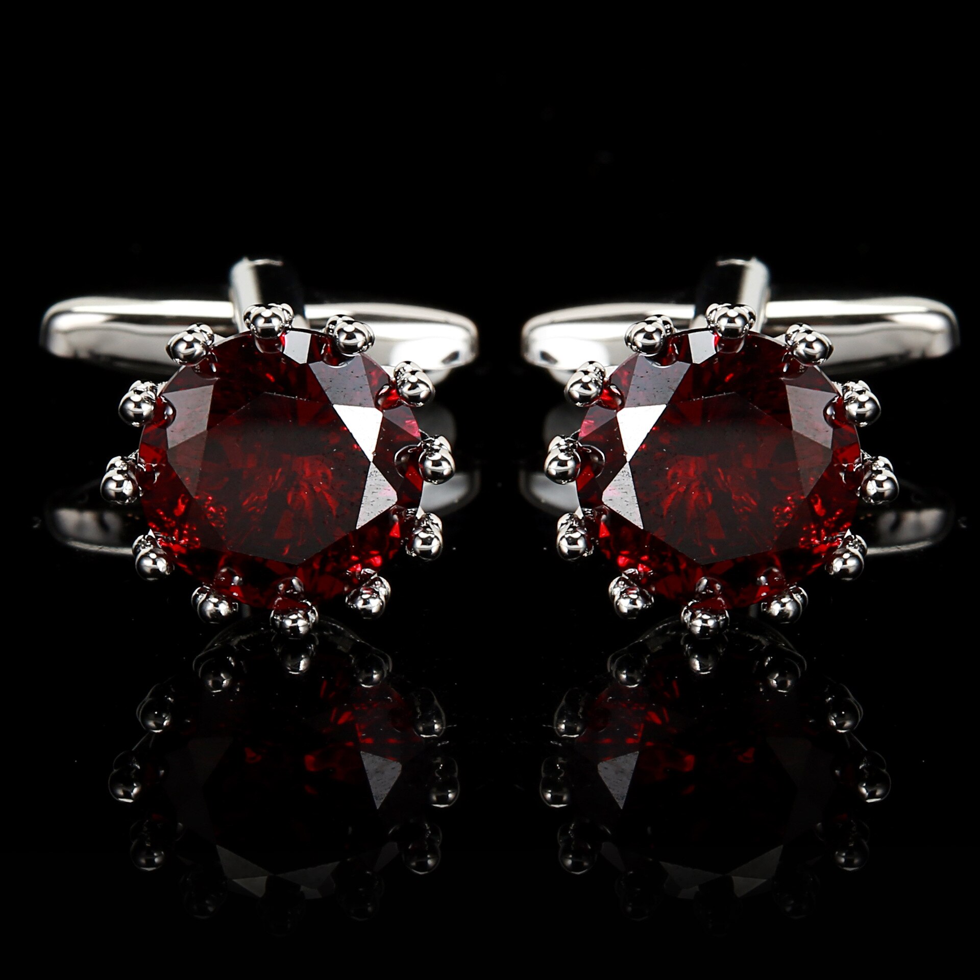 Luxury Rhinestone Cufflinks for Mens French Shirt Cuff Link Business Banquet Wedding Groom Anniversary Accessories Jewelry: silver-red