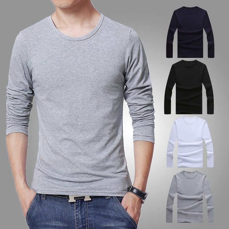 Mrmt herre t-shirt 3 basisfarver langærmet slim t-shirt unge mænd ren farve t-shirt 3xl størrelse o hals