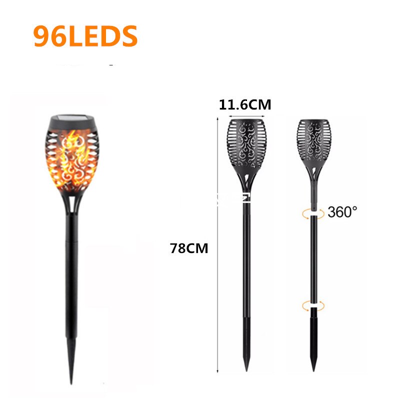 LED Solar Flame Lights Outdoor Dancing Flame Torches Lamp Solar Garden Lights Landscape Light Garden Decoration for Patio Path: 96LEDS Flame / 1 Pack