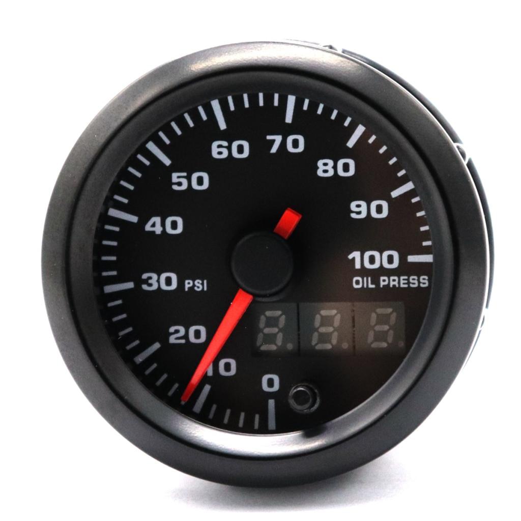12V Auto Olie Meter Manometer Auto Oliedrukmeter 0-100 Psi Analoge Black Case Met Led 52 Mm