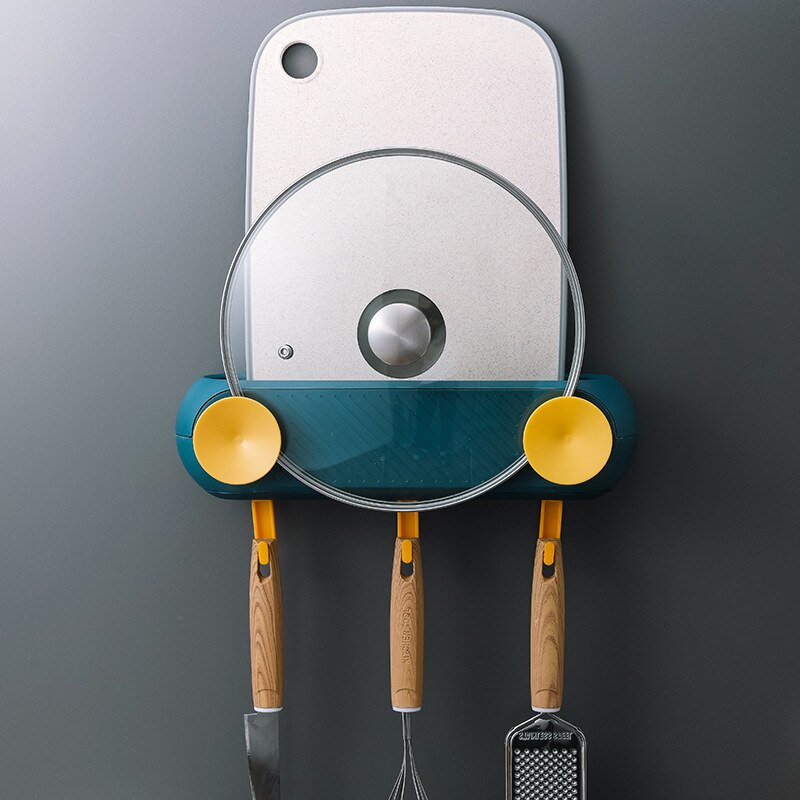 Pokrywka garnka cięcie tekturowa podkładka stojak wolny perforacja ścienna wisząca doniczka pokrywka garnka stojak z pokrywą z hakami naczynia kuchenne organizator przechowywanie w domu: khaki