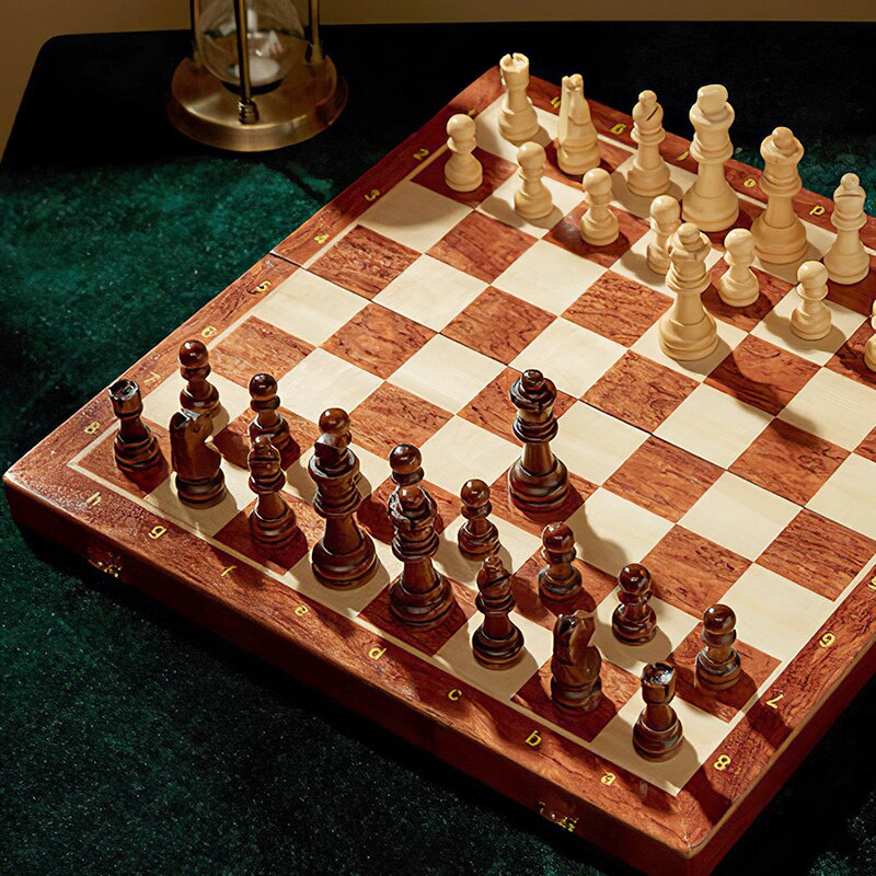 Børn 3 in 1 folde træ internationalt skakssæt foldbare brikker brætspil skakmænd samling bærbare skakbræt spil