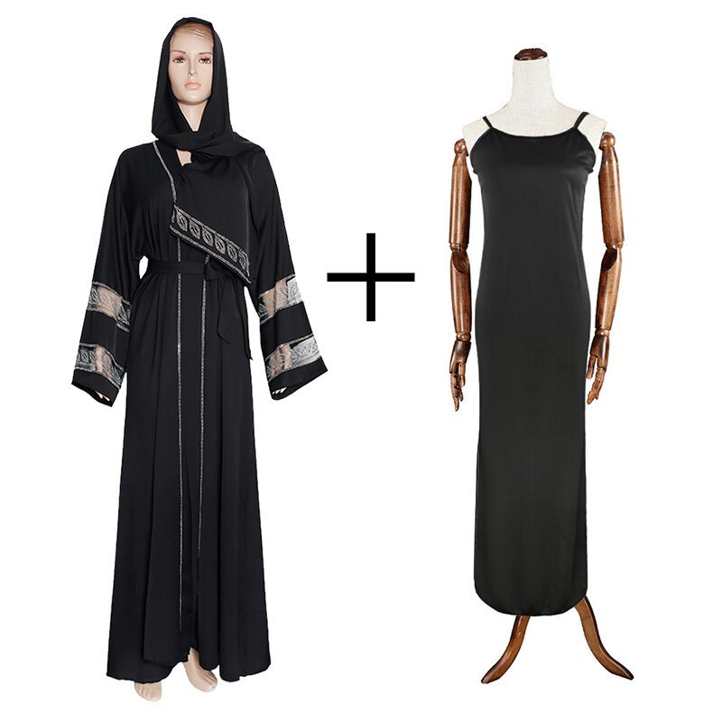 MD Abayas para damas vestido Hijab Dubai Turquía musulmán vestido Hijab caftán marroquí piedras brillantes Kimono ropa islámica: with sling dress