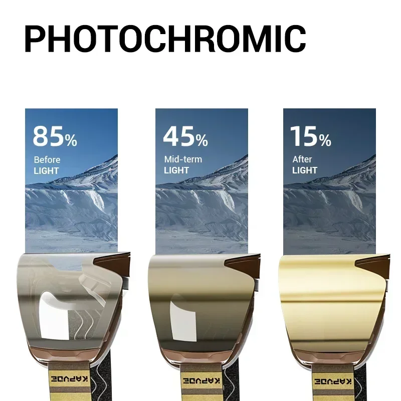 KAPVOE Photochromic Ski Goggles Double Layers Lens Anti-fog UV400 Ski Glasses Winter Sports Skiing Snowboard Men Women Snow