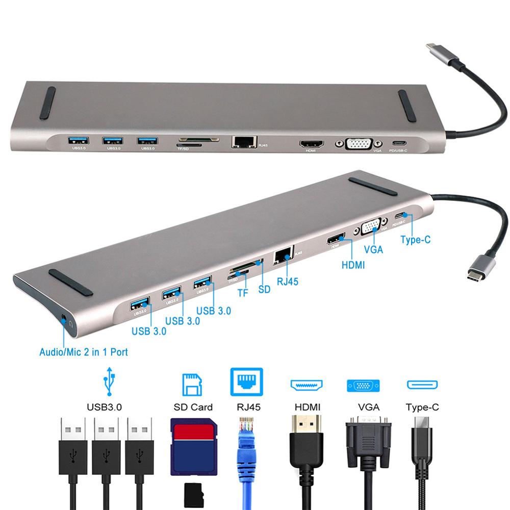 Keskitinsovitin usb c hub type -c 3.0 usb-c to hdmi 4k sd/tf kortinlukija pd lataus gigabit ethernet-sovitin macbook pro hubille
