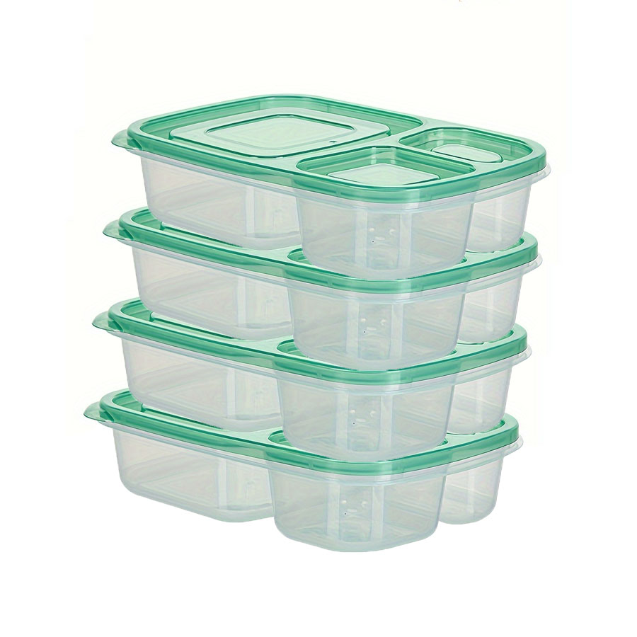 Fiambreras apilables originales, recipientes de comida reutilizables de 3 compartimentos para niños y adultos, fiambrera Bento para trabajo de comida, 4 Uds.: Verde