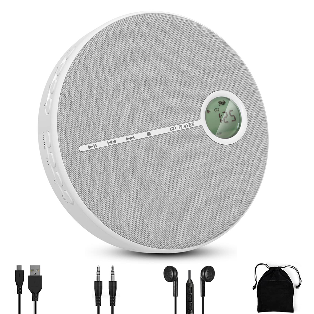 Portable Walkman CD Player Bluetooth Rechargeable Discman With Speakers Cd Player With USB Bluetooth Transmitting: grey