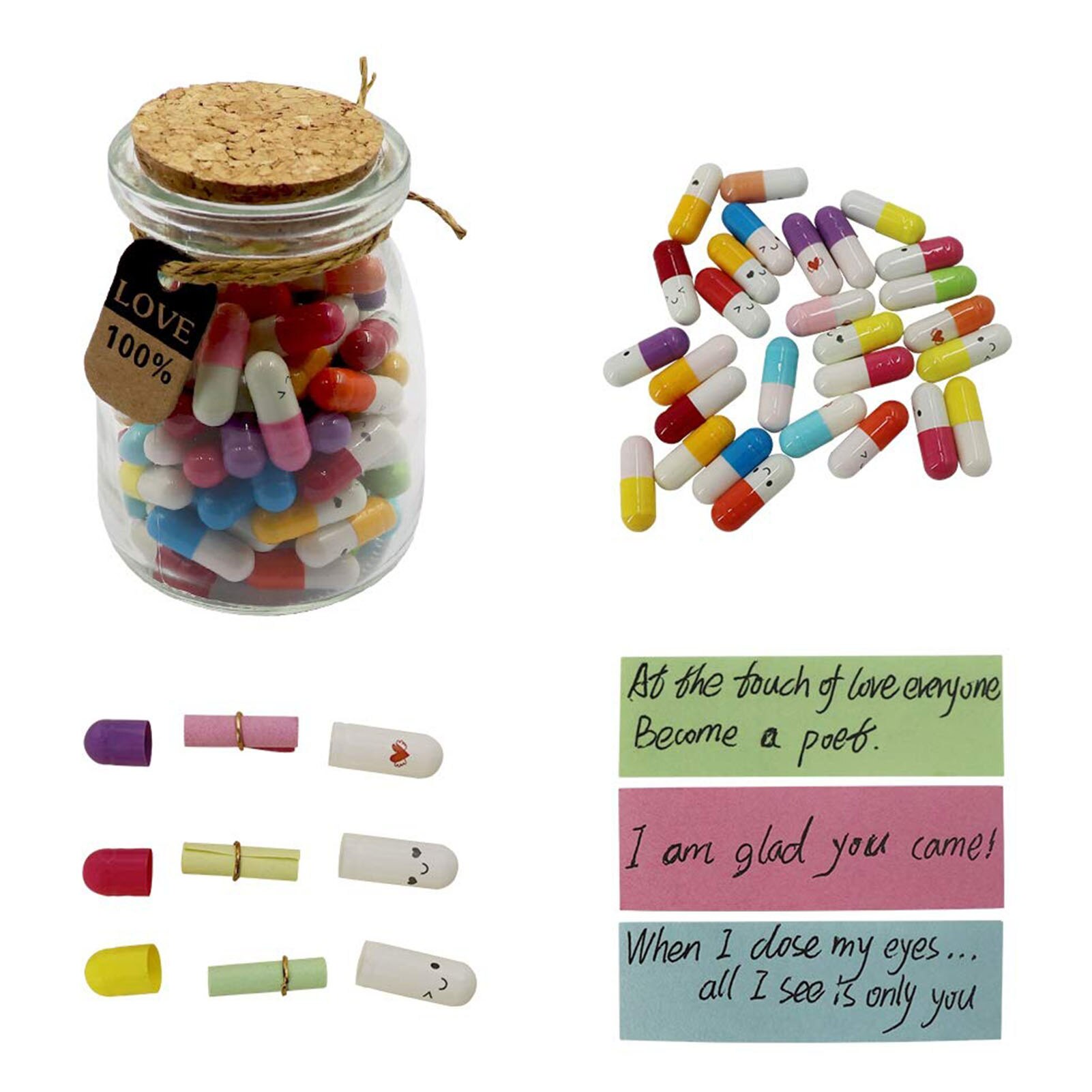 Mini papier de message mignon en capsule, pour lettre d'amour, pour des de noël avec souhait, de couleur claire, 100 pièces par lot
