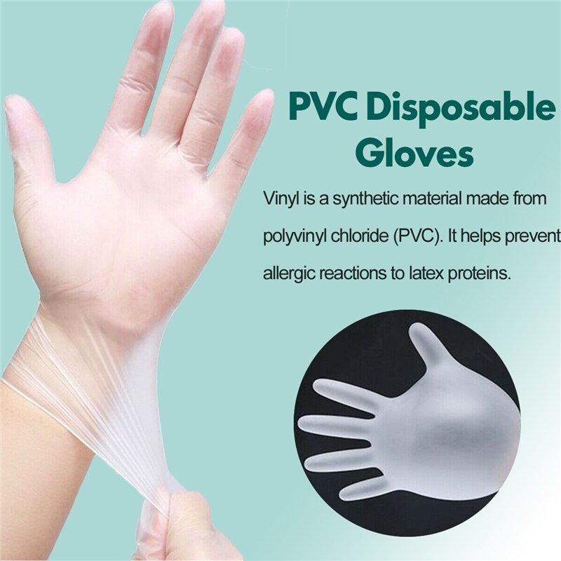 100Pcs Disposable Transparent Gloves Dishwashing Kitchen Anti Pollution Hand Protection PVC Cover