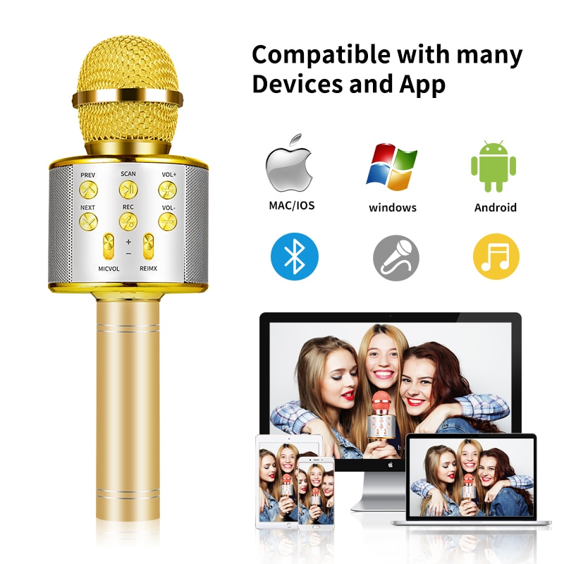 Karaoke Microphone Wireless Bluetooth Microphone Speaker Handheld Microfone Player Singing Recorder Mic Home KTV