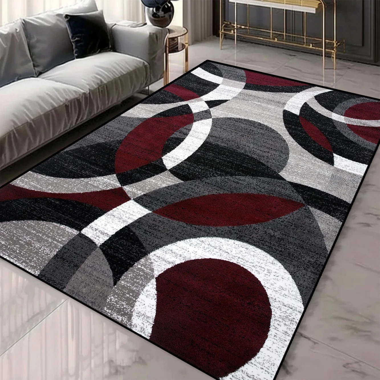 Tapis de zone 3D à motifs géométriques pour décoration de salon et de chambre à coucher Tapis lavables avec support antidérapant Tapis d'inspiration européenne