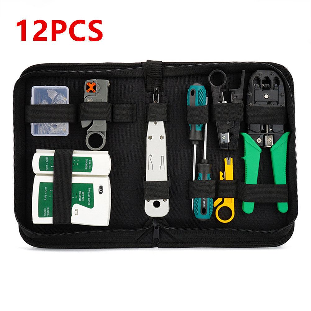 UTP/STP Network Cable LAN Tester Tool Screwdriver Wire Stripper RJ45 Connector Computer Network Crimping Pliers Tool Kit Set: 12pcs