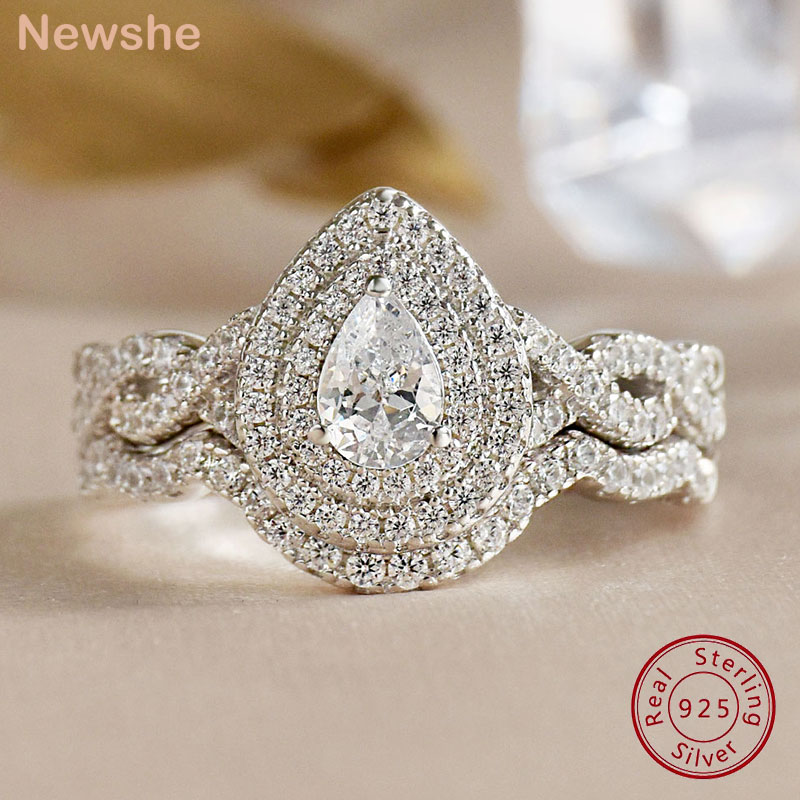 Newshe Halo Peer Cut Aaaaa Cubic Zirkoon 925 Sterling Zilveren Infinity Engagement Ringen Voor Vrouwen Wedding Ring Bridal Set