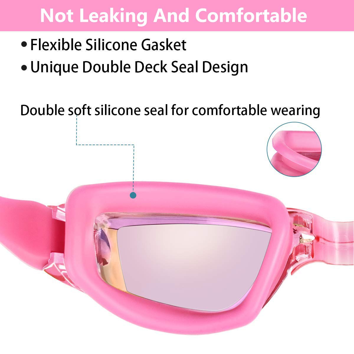 Swimming Goggles Anti-Fog Anti-Leakage UV Protector Soft Silicone Nose Bridge Prescription Swim Glasses for Adult Men Women Kids