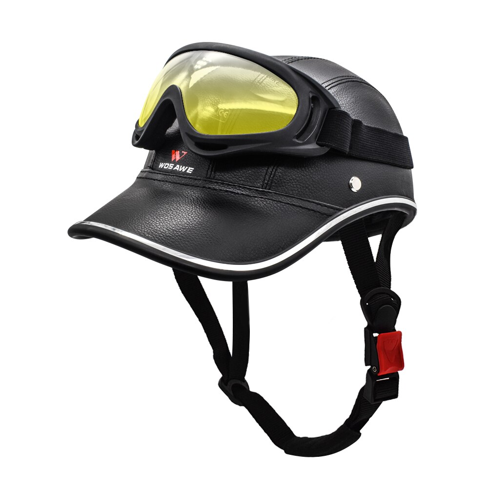Wosawe Pu Elektrische Fiets Scooter Rijden Helm En Anti-Uv Goggle Motorfiets Fietsen Half Open Helm Baseball Cap: Helmet and Goggle Y