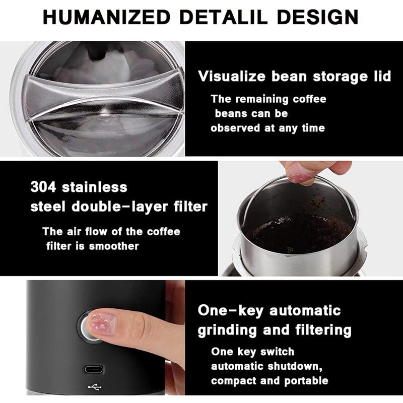 Electric Coffee Grinders Portable Small Personal Coffee Maker with Grinder Mini Travel Rechargeable Coffee Bean Machine