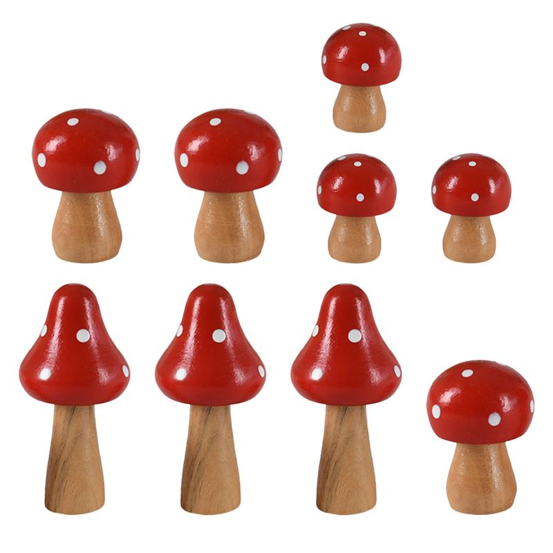 9Pcs Micro Landschap Ornamenten Houten Paddestoel Tuin Bonsai Decoratie