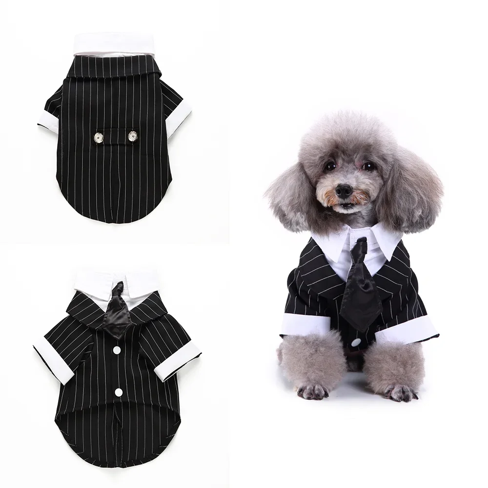 Gentleman Hond Kleren Kat Huisdier Trouwpak Leuke Cachorro Mascotas Pak Gestreepte Smokingvlinderdas Wedding Shirt Kostuum: Xl / Suits