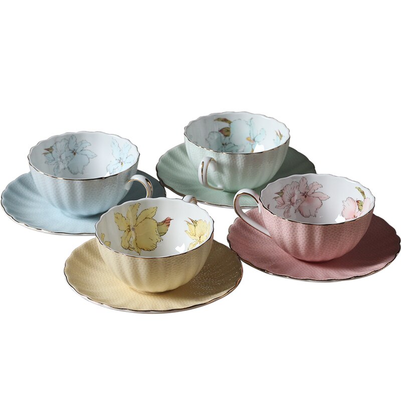 Europæisk luksus bone china kaffesæt blomst topkvalitet porcelæn kaffekop og underkop perle glasur j