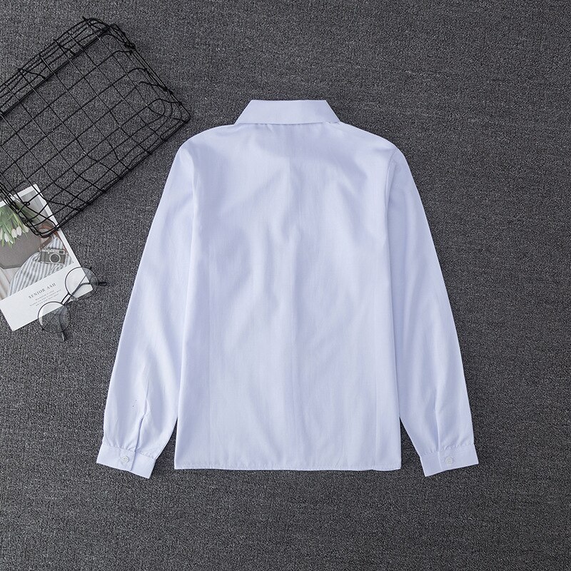 Hhexeron-Camisa blanca de manga corta/larga bordada para niños y niñas, uniformes de escuela secundaria, uniforme Jk