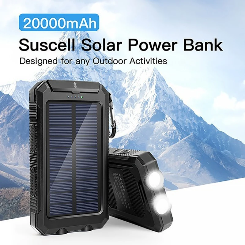 200000mah Portable Solar Power Bank Powerful Charging Powerbank External Battery Charger Strong Light LDE Light for Xiaomi Phone