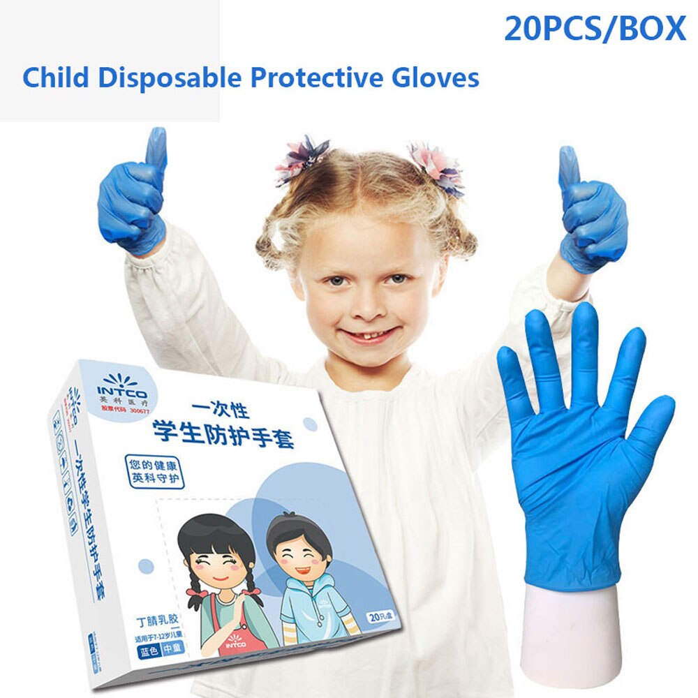Guantes de látex desechables para niños, 20 unidades por caja, tamaño pequeño, gruesos, de grado alimenticio, resistentes al agua, antideslizantes