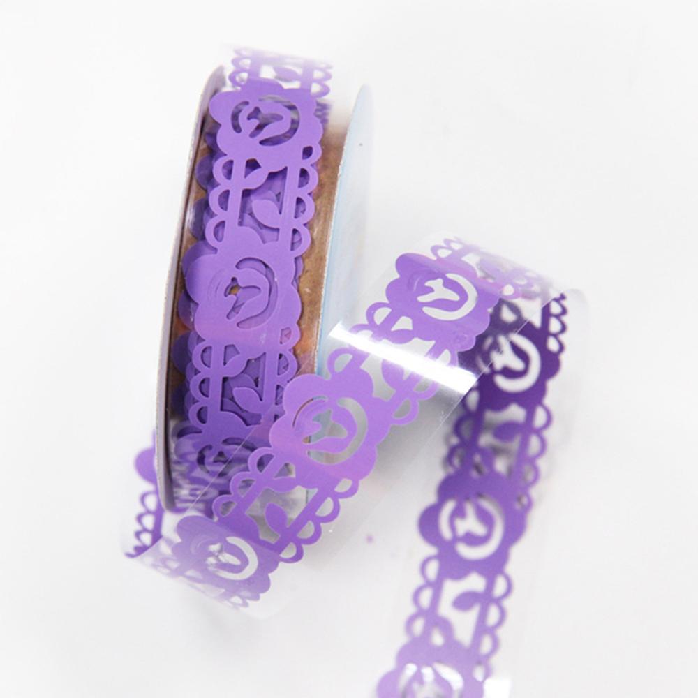 Lace Flower Masking Tape Paper Ribbon Lace Roll Scrapbooking Self Adhesive Sticker DIY Album Decorative: Purple