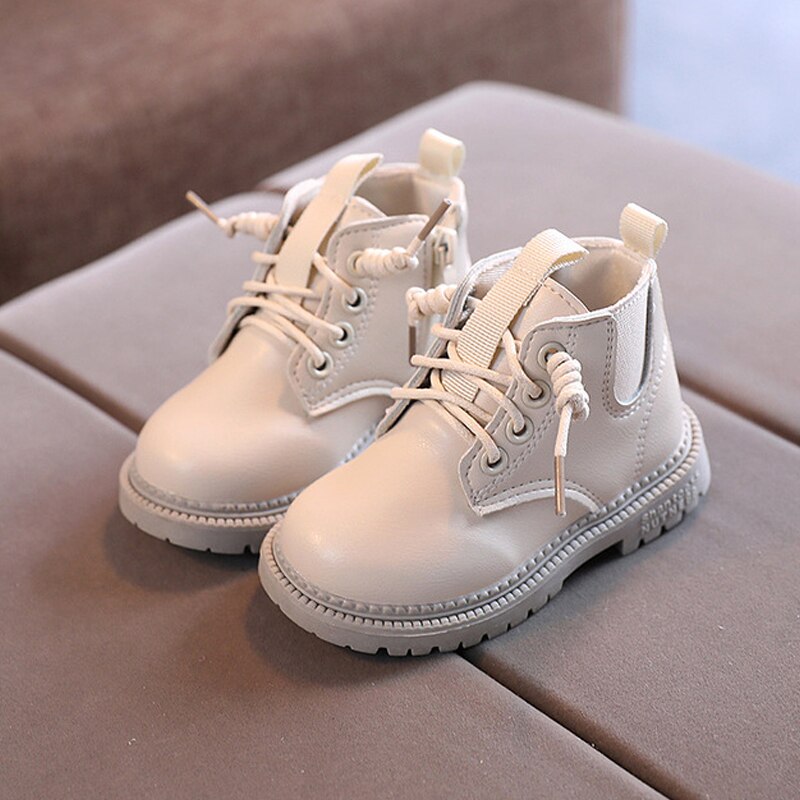 Herbst Winter Kinder Martin Stiefel Zipper Gummi Gleitschutz Baby Schuhe PU Leder Wasserdicht Kinder Schnee Stiefel für Mädchen Jungen: white / 21-insole  13.5cm