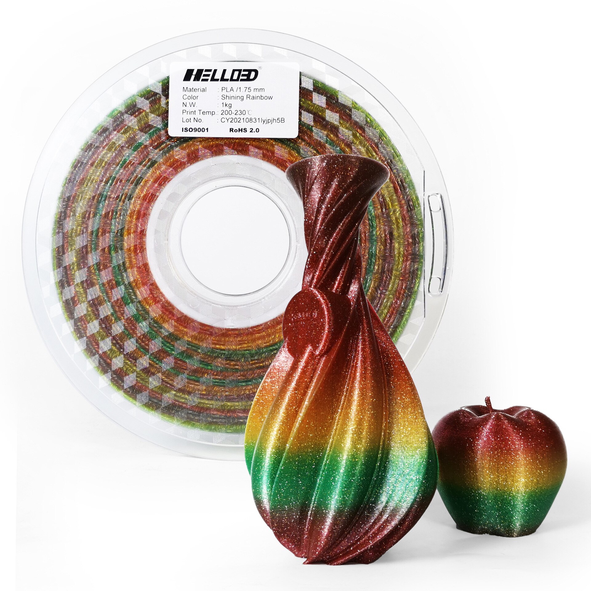 Pla 3d Printing Filament Shining Rainbow Colorful 1.75mm 1kg Shiny Multicolor Printer Materials Fash Point Babysbreath Flashing: Colorful rainbow