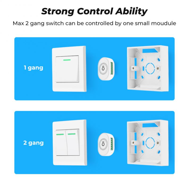 Tuya mini wifi smart switch 16a 2 gang diy switch support tovejs switch fungerer med smart life stemmestyring alexa google home