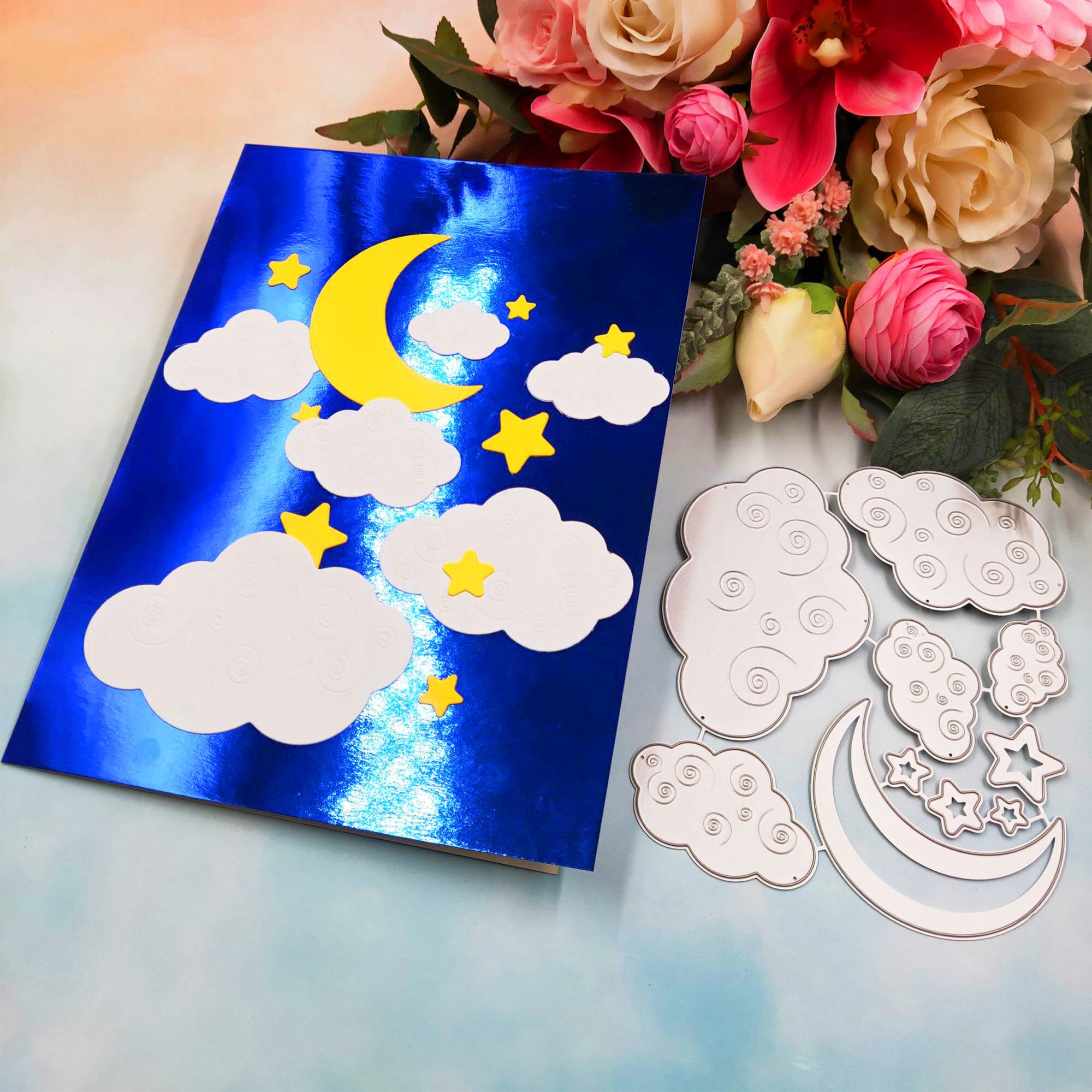 Night Sky Metal Cutting Dies Moon Star Cloud Stencil for DIY Scrapbooking Paper Card Decorative Craft Embossing Die