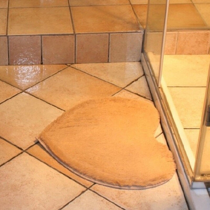 Tapis de sol pelucheux antidérapant en forme de cœur, 40x30cm, pour salle à manger, pour la maison: Khaki